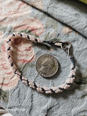 Handmade Seed Bead Bracelet in Pale Pink & Grey Blue